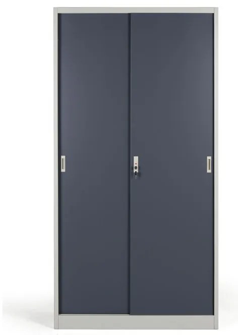 Kovová skriňa s posuvnými dverami, 4 police, 1000 x 1990 x 450 mm, tmavo sivá