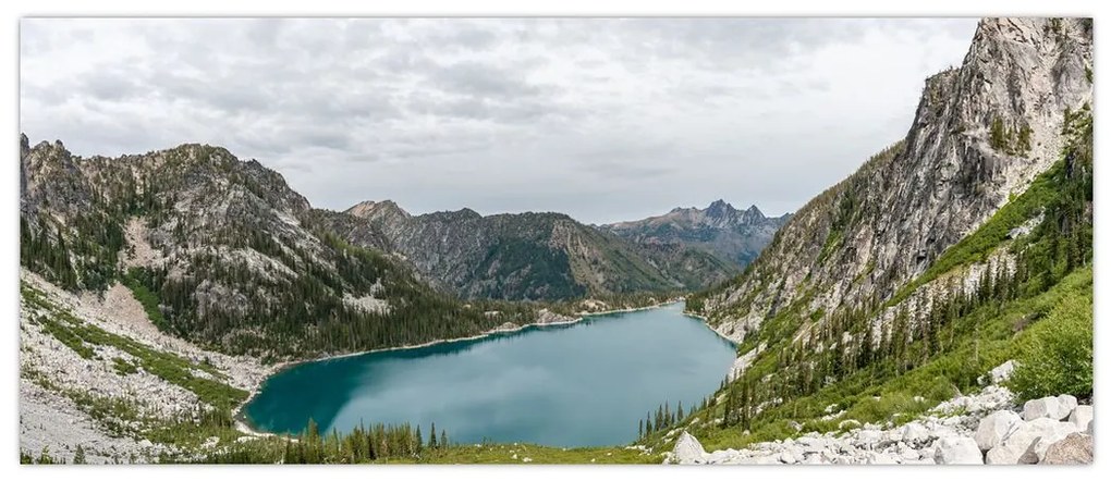 Obraz jazera v horách (120x50 cm)