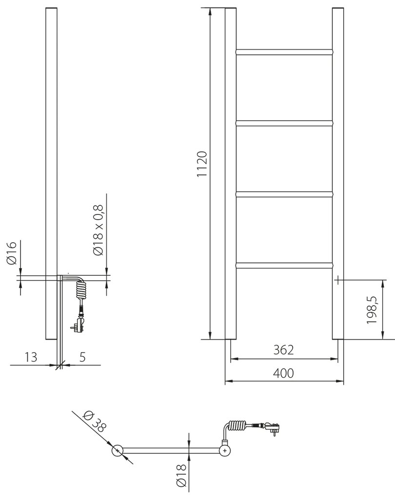 Sapho Sapho, KARBO Elektrický sušiak uterákov, okrúhly, 400x1120 mm, 87 W, čierna, KB904