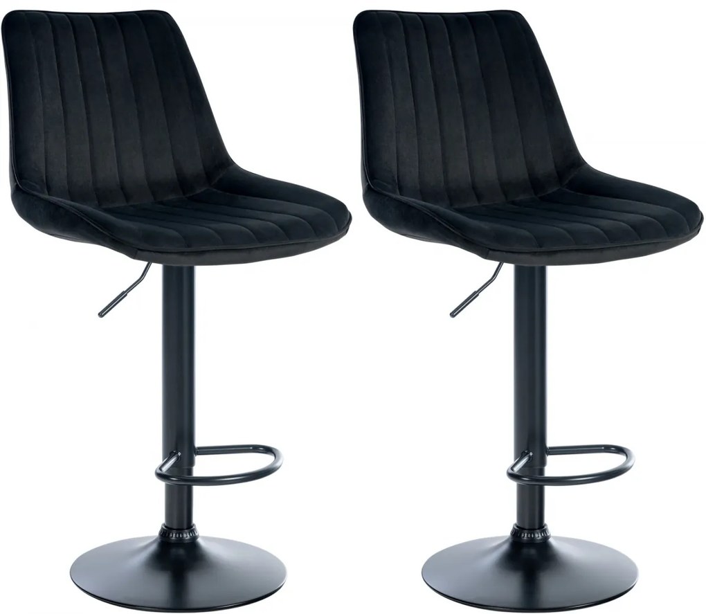 2x Barová stolička Toni - zamat, čierny rám - Čierna