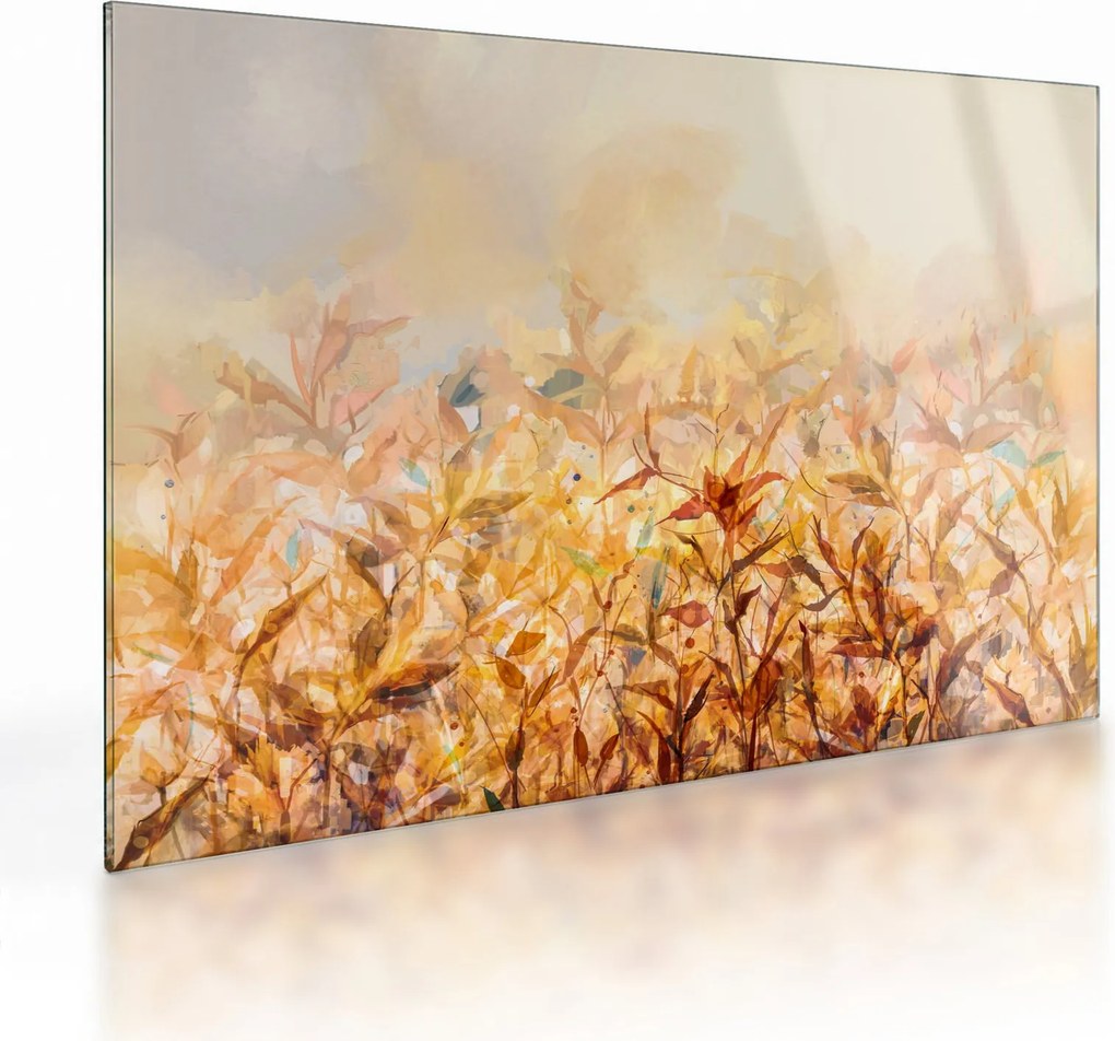 Sklenený obraz - Listy vo farbách jesene, olejomaľba (70x50 cm)