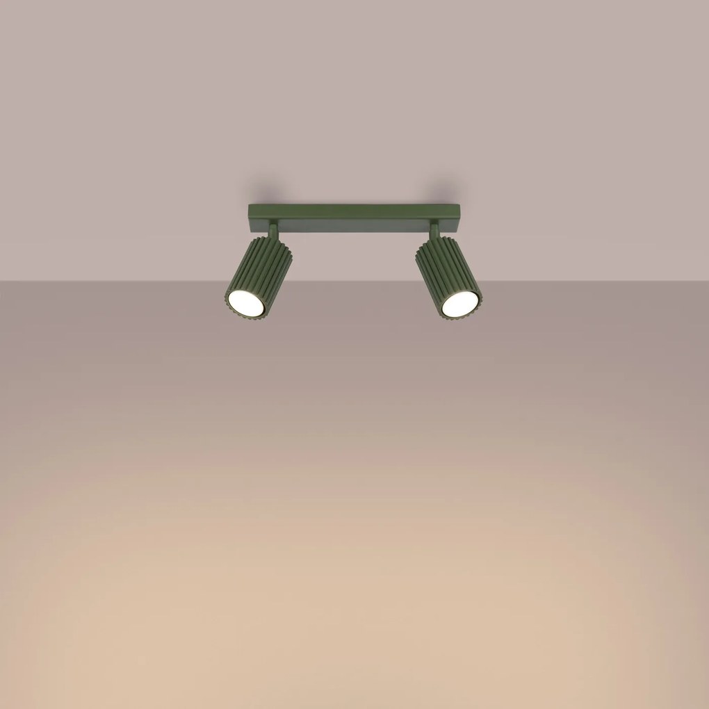 Bodové svietidlo Karbon, 2x olivovo zelené kovové tienidlo, (možnosť polohovania)