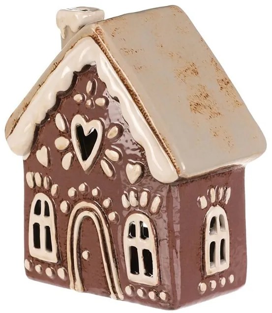 Vianočná dekorácia perníkový domček Srdce na čajovú sviečku, keramika, fialová