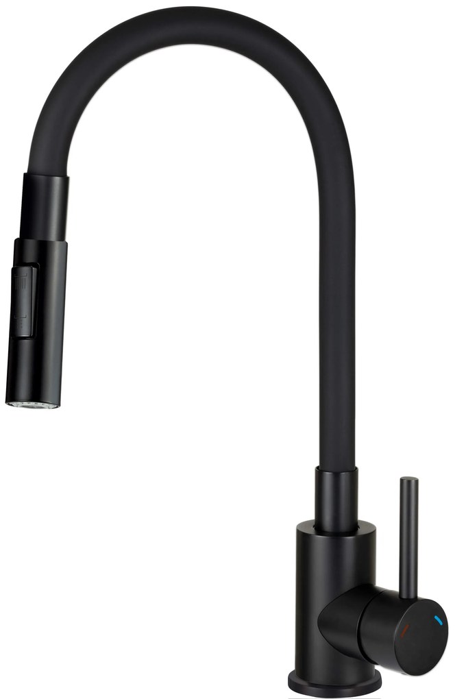 Deante Neo Luno, drezová batéria so silikónovým ramenom a spŕškou, čierna matná, BOC_N74M