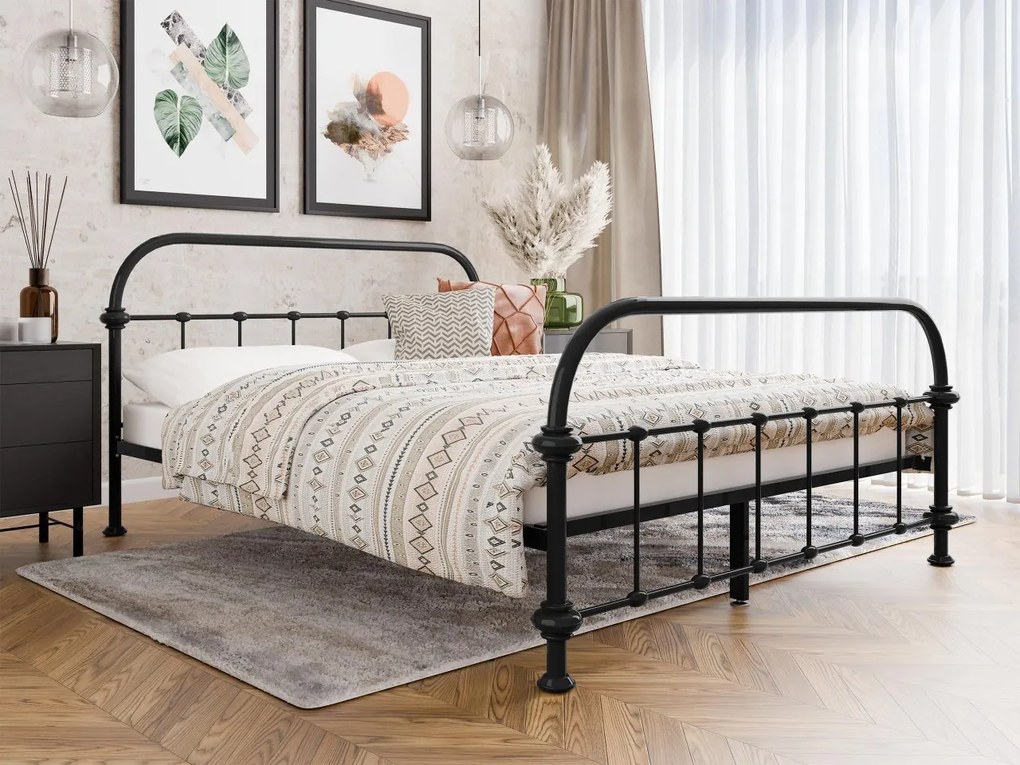 Kovová posteľ Satyk, Rozmer postele: 140x200, Farba: čierna