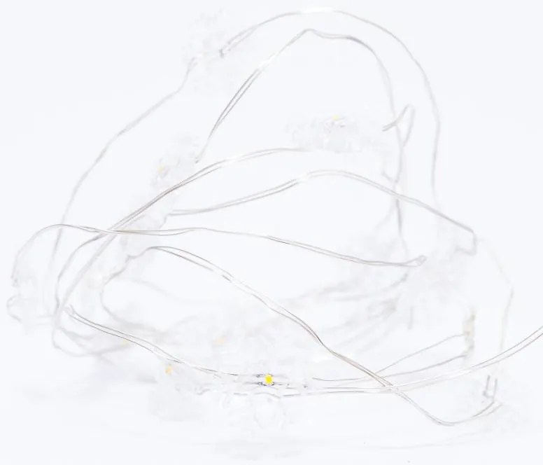 DECOLED Svetelná reťaz LED na batérie so snehovými vločkami, teplá biela, 20 LED diód, 2,3 m