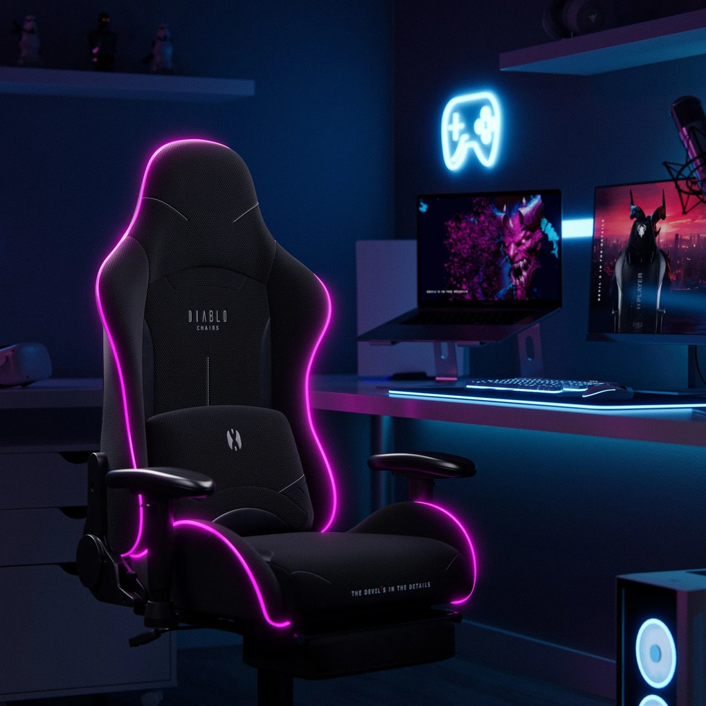 Čierne herné kreslo s LED RGB osvetlením: Diablo X-Starter