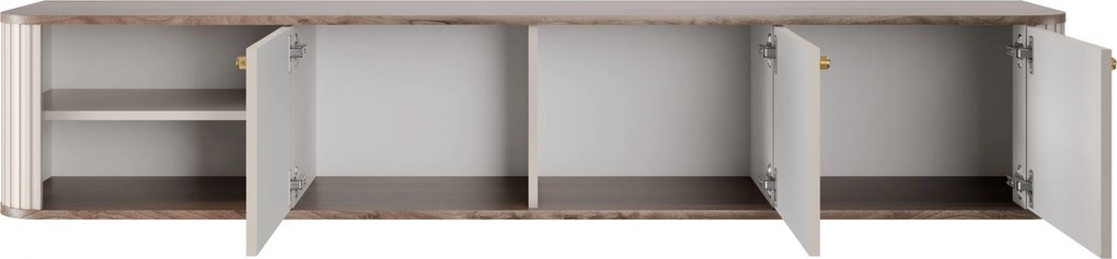 Závesná RTV skrinka Vesper 187 cm trojdverová - kasmír / orech / zlaté úchyty