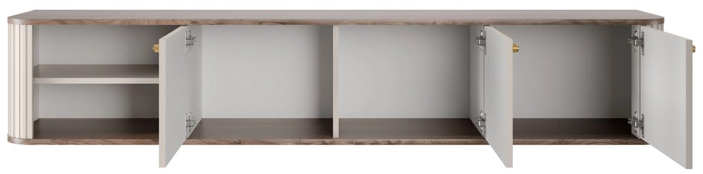 Závesný TV stolík Vespera 3D 187 cm - kašmírová /orech / zlatá