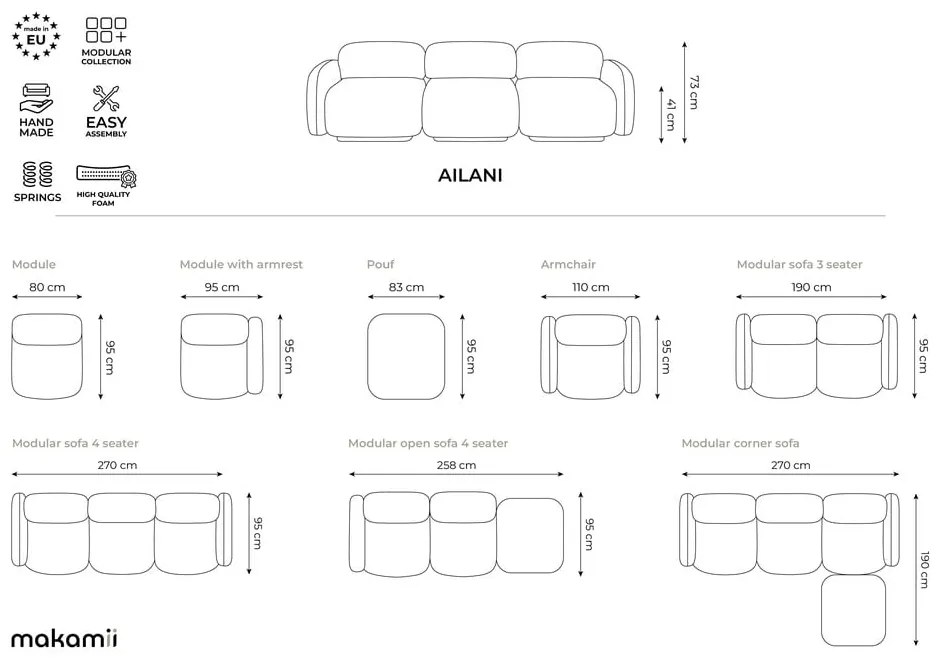 Krémovobiela pohovka 270 cm Ailani – Makamii