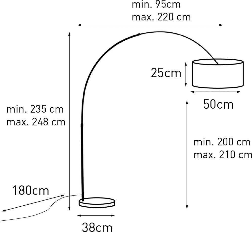Moderná oblúková lampa čierna s mramorovým podstavcom a béžovým buklé tienidlom 50 cm - XXL