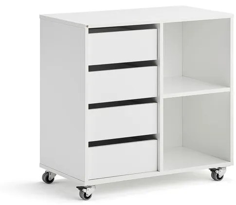 Študentská úložná skrinka CASPER, 4 zásuvky, 2 priehradky, biela