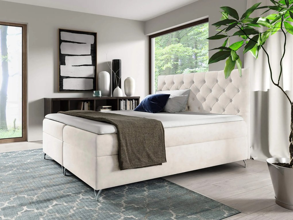 Wilsondo Čalúnená boxspring manželská posteľ s matracom Guliette - biela Rozmer: 160x200