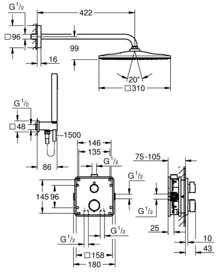 GROHE 34881000 - Podomietkový sprchový systém PRECISION 310 × 310 mm lesklý chróm