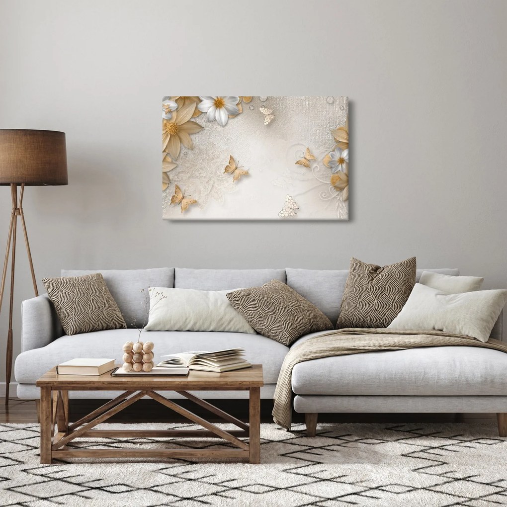 Obraz - Kvety s motýlikmi (90x60 cm)