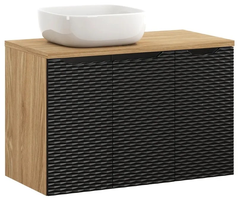 Kúpeľňová skrinka Ocean s doskou a umývadlom 90 cm čierna/dub olejovaný