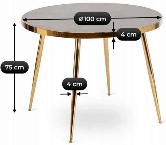 Jedálnský okrúhly stôl AMADORA sivy mramor zlaté nohy 100cm - vintino.sk