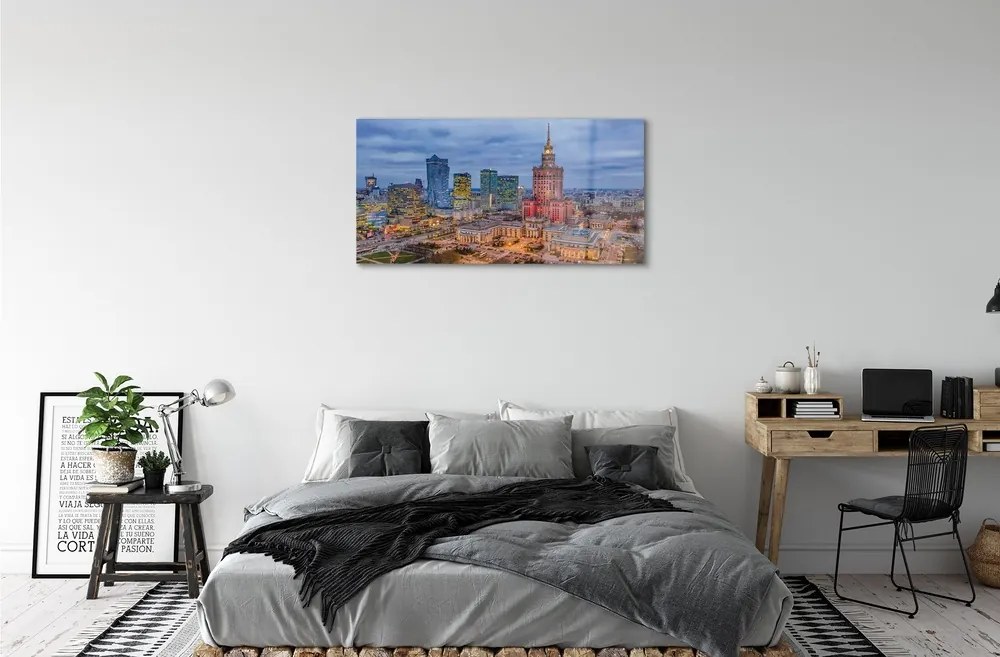 Sklenený obraz Warsaw Panorama západu slnka 100x50 cm 2 Prívesky