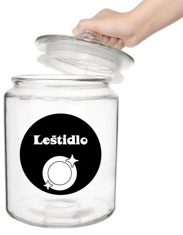 Štítok / nálepka do kuchyne s obrázkom taniera – Leštidlo Farba písma: Biele na čiernom