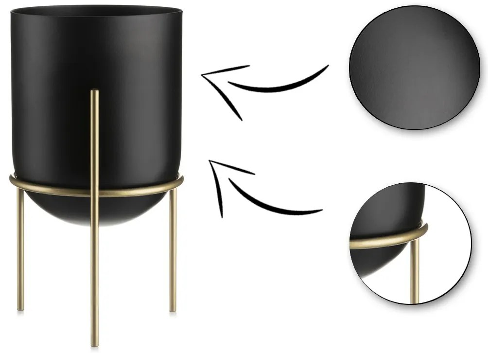 KOVOVÝ KVETINÁČ SO STOJANOM LOFT1 20X12 CM ČIERNA/ZLATÁ