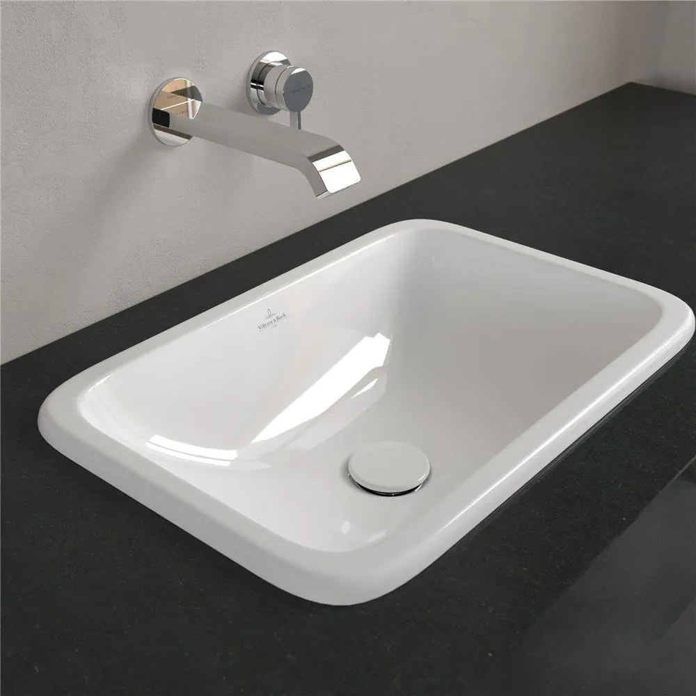 VILLEROY &amp; BOCH Loop &amp; Friends obdĺžnikové zápustné umývadlo bez otvoru, s prepadom, 510 x 340 mm, biela alpská, s povrchom CeramicPlus, 614510R1