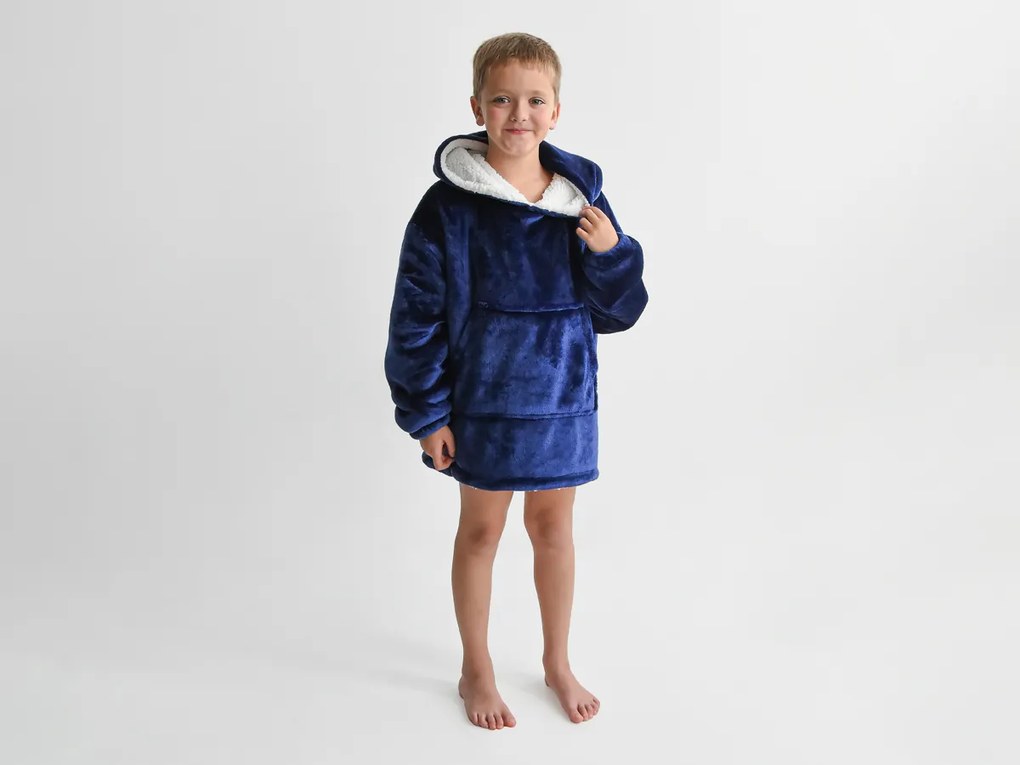 XPOSE® Detská mikinová deka s barančekom (malá) - tmavo modrá