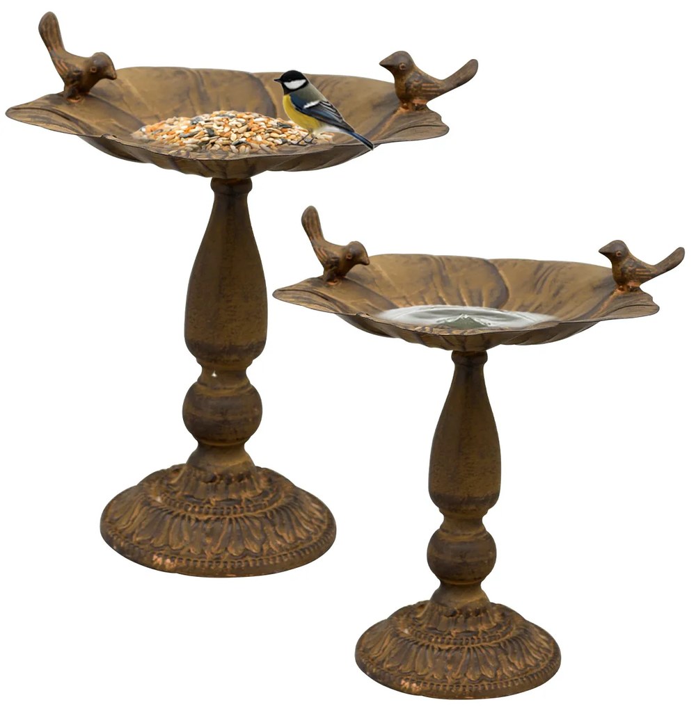 Napájadlo pre vtáky na nohe Laura, 29,5x26 cm, kov, hnedá