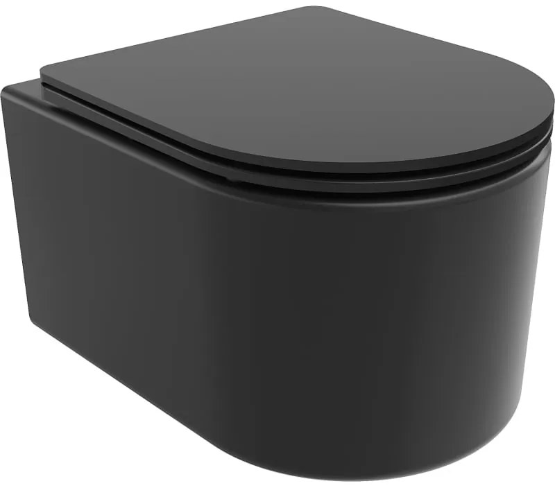 Mexen Sofia, závesná WC misa 490x360x355 mm, Rimless Tornádo + WC sedadlo z duroplastu, čierna matná, 30541085T