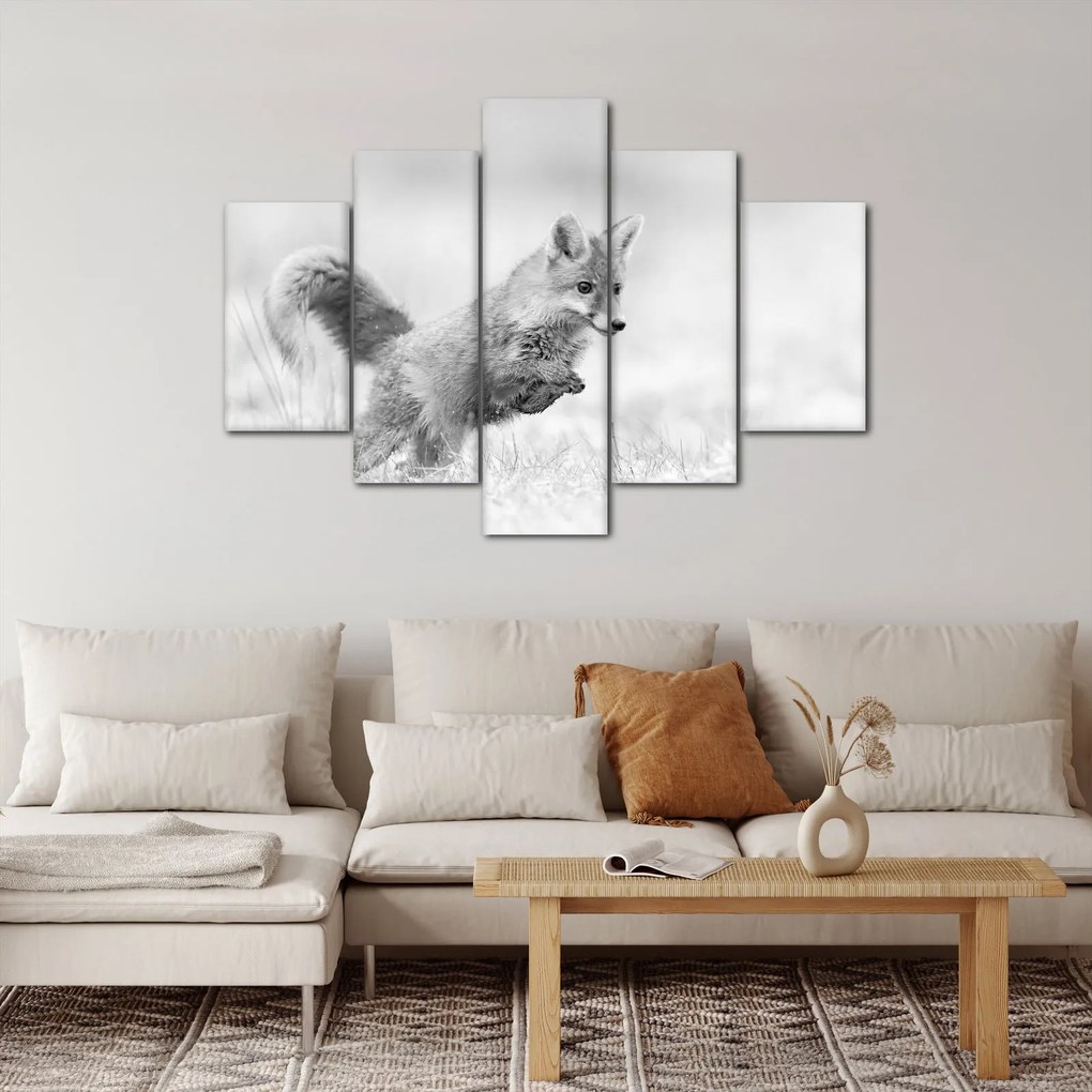 Obraz - Skákajúca líška, čiernobiela (150x105 cm)