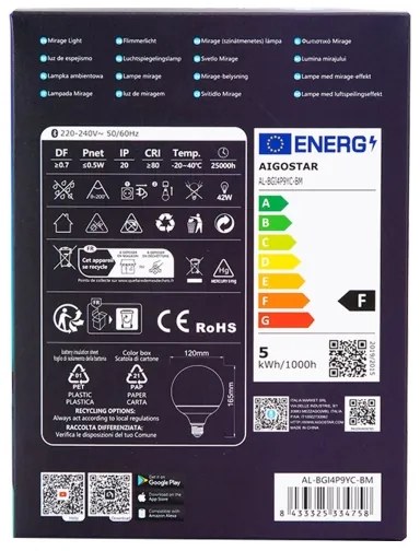 LED RGBW Stmievateľná žiarovka MESH G120 E27/4,9W/230V 2700-6500K + DO - Aigostar