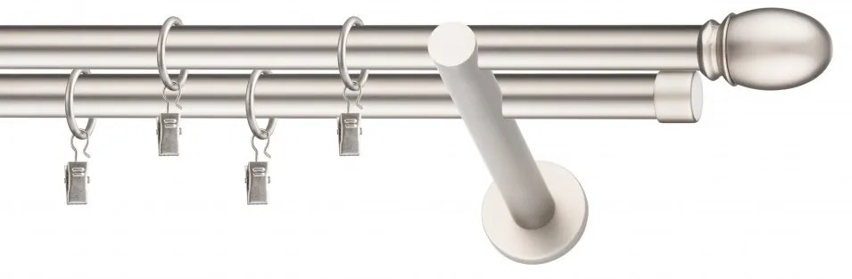 Dekorstudio Chrómová matná dvojradová garniža OVAL 19mm Dĺžka: 360cm, Typ uchytenia: Držiak dvojitý otvorený, Typ príslušenstva: Krúžky tiché so štipcami