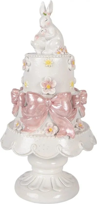Bielo-ružová dekorácia zajačikovia na torte na podstavci - Ø 15*29 cm