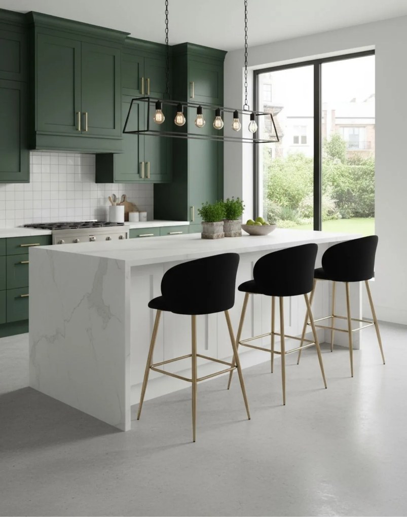 Barová stolička Ganta Gold, čierny zamat, glamour štýl