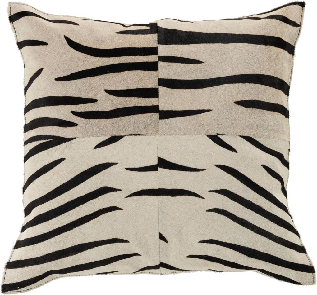 Čierno-biely kožený vankúš s výplňou Zebra - 44*10*44cm
