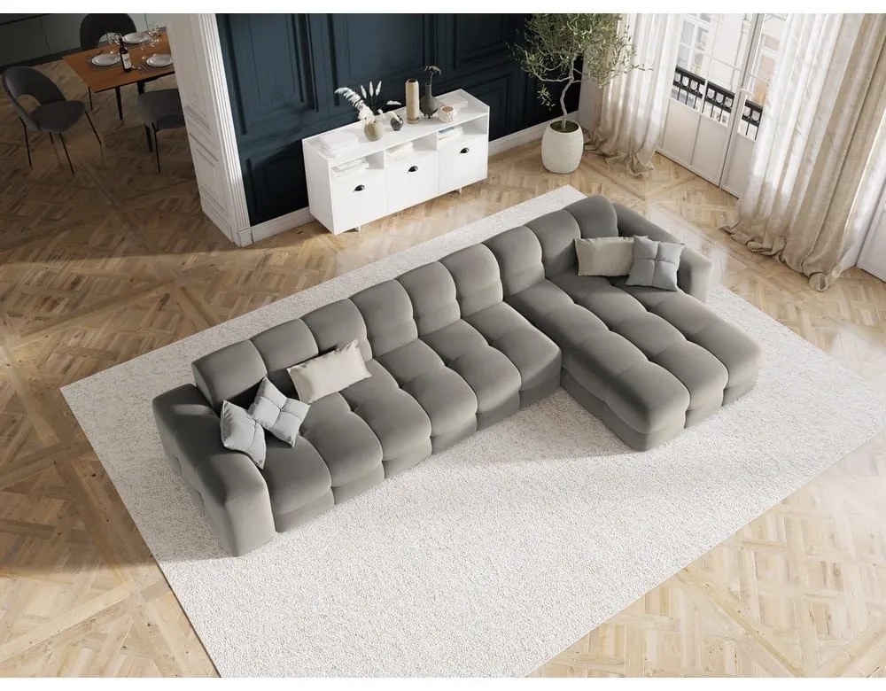 Sivá zamatová rohová pohovka (pravý roh) Kendal - Micadoni Home