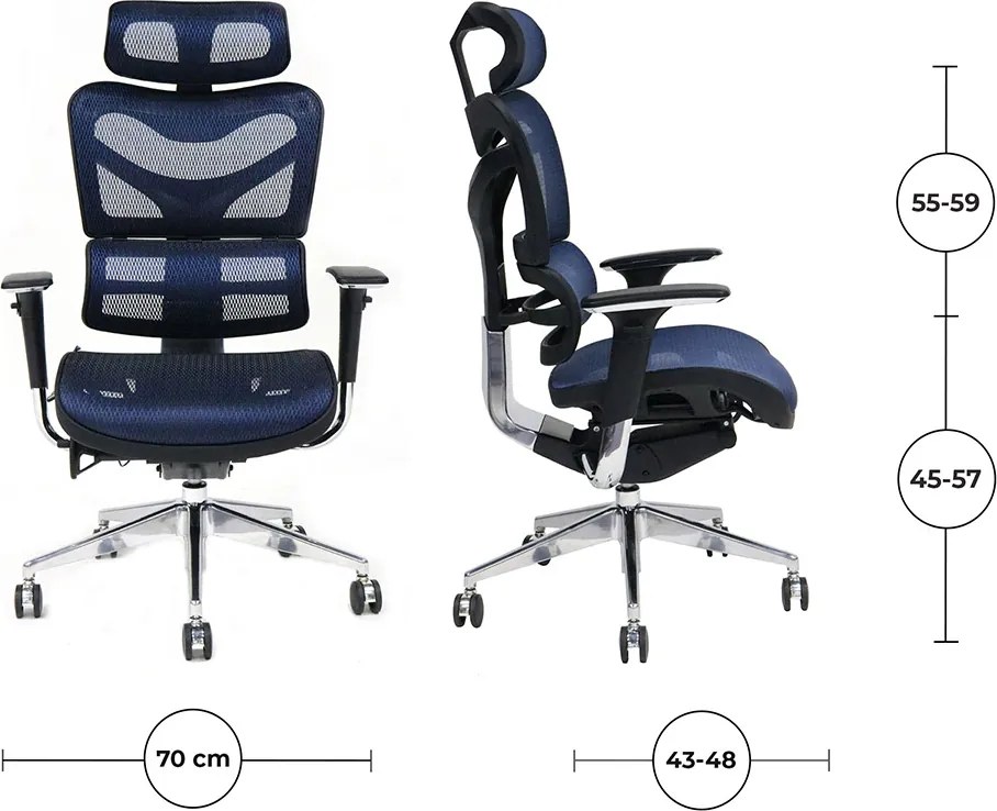 Ergonomická sieťovaná kancelárska stolička MOSH Airflow 702 – modrá