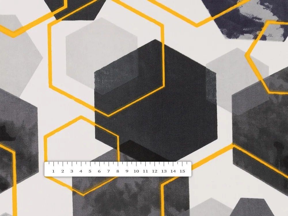 Biante Bavlnený okrúhly obrus Sandra SA-568 Sivo-modrofialové mramorové hexagóny na bielom Ø 120 cm