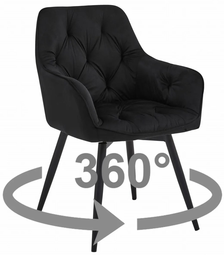 Otočné jedálenské kreslo JORK360 VELVET, čierne