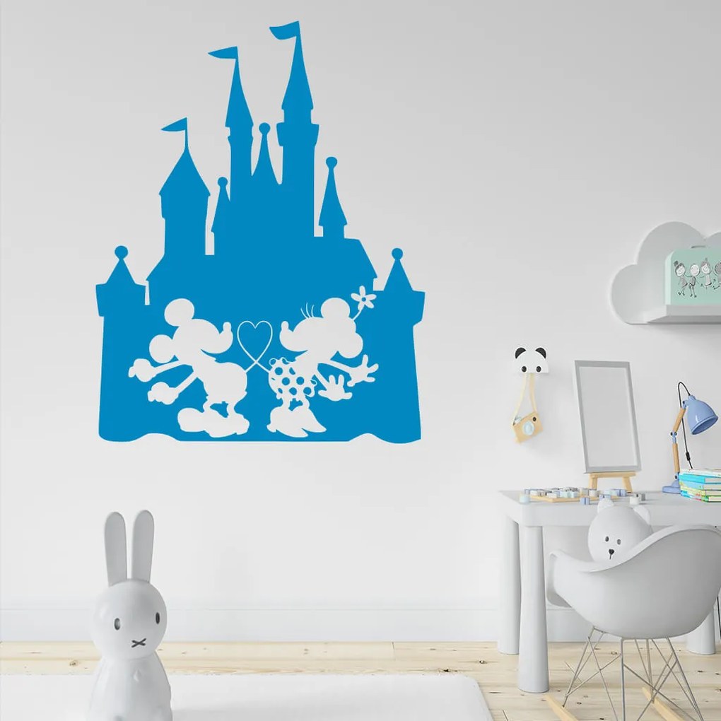 Veselá Stena Samolepka Zamilovaní Mickey a Minnie na Zámku Farba: žltá, Veľkosť: 100 x 78 cm