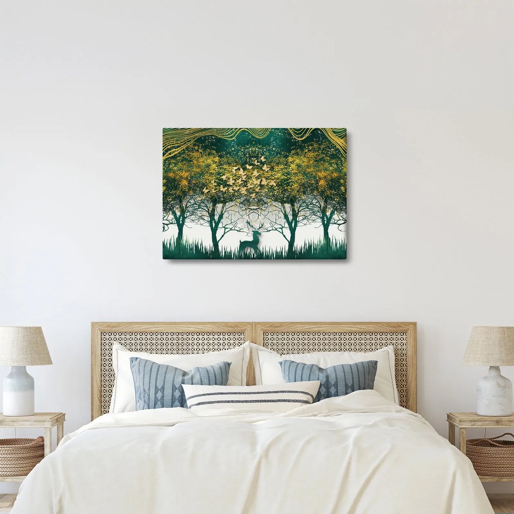 Obraz - Jelene v zelenom lese (70x50 cm)