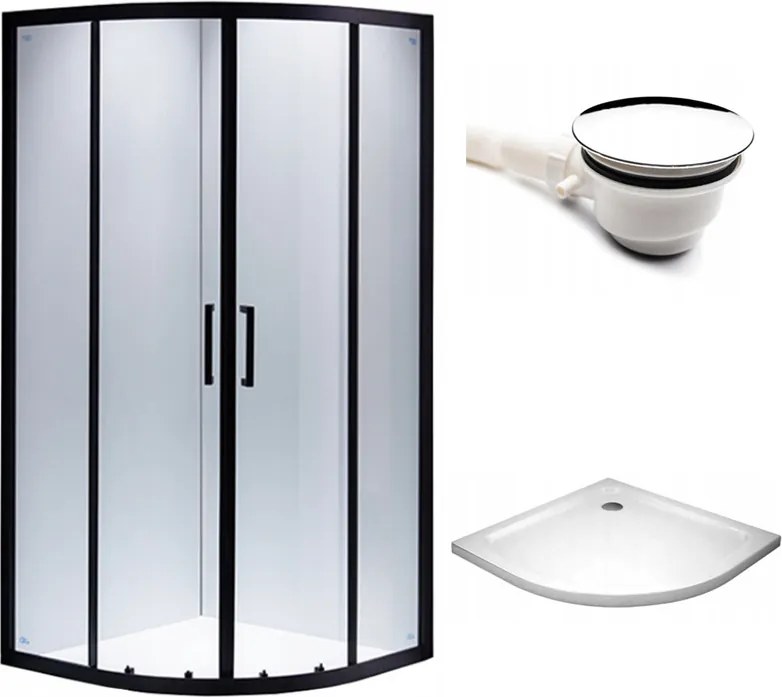 BPS-koupelny Štvrťkruhový sprchový kút HYD-RK01B 90x90 cm čierna/transparent + vanička HYD-RSV-ST01B biela