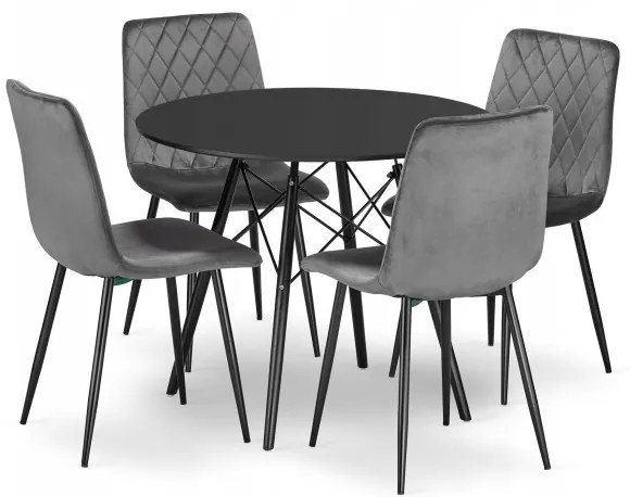 Jedálenský stôl TODI čierny 80 cm so štyrmi stoličkami TURIN tmavosivé