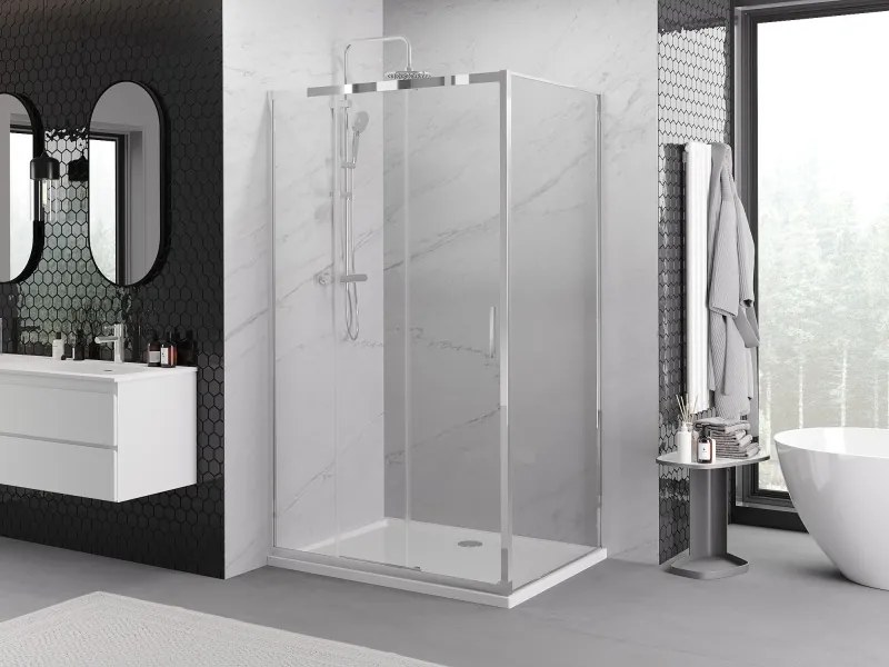 Mexen Exo, posuvná sprchová kabína, dvere 90 cm + bočná stena 80 cm, transparentné sklo, chróm, 8153-090-080-01-00