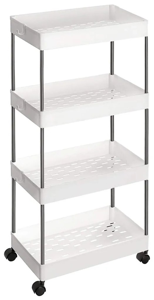 Servírovací vozík, 4 police, biela farba, 86x40x22cm