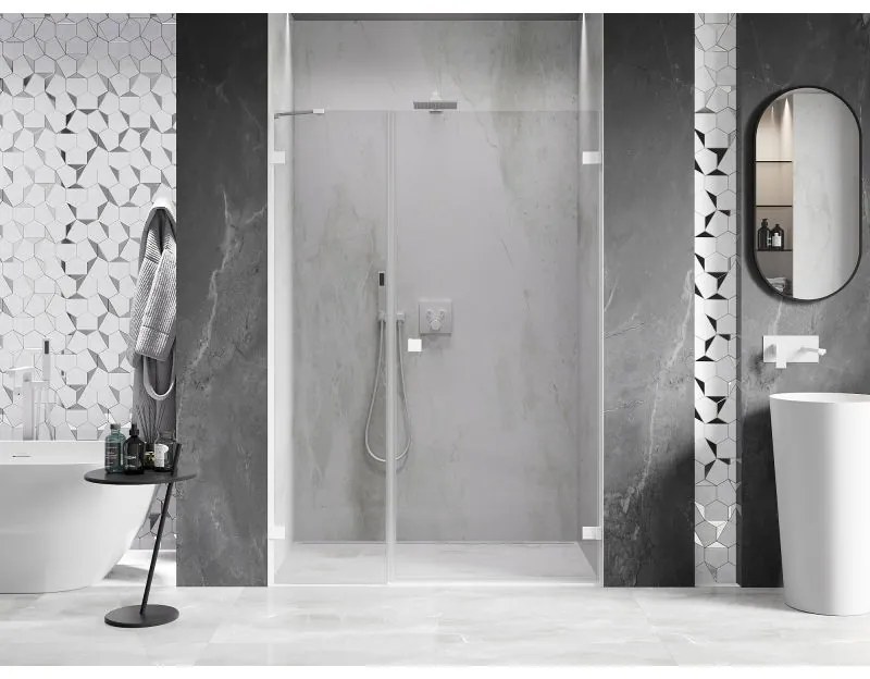 Mexen Lunar-B, pravé otočné sprchové dvere 135 cm, 8mm číre sklo, biely profil, 832S-135-050-20-00-P