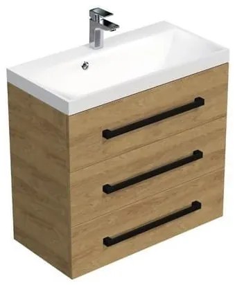 Kúpeľňová skrinka s čiernou úchytkou a umývadlom SAT Cube Way 80x76,5x40 cm dub Hickory mat CUBE2C803DH, 1 ks