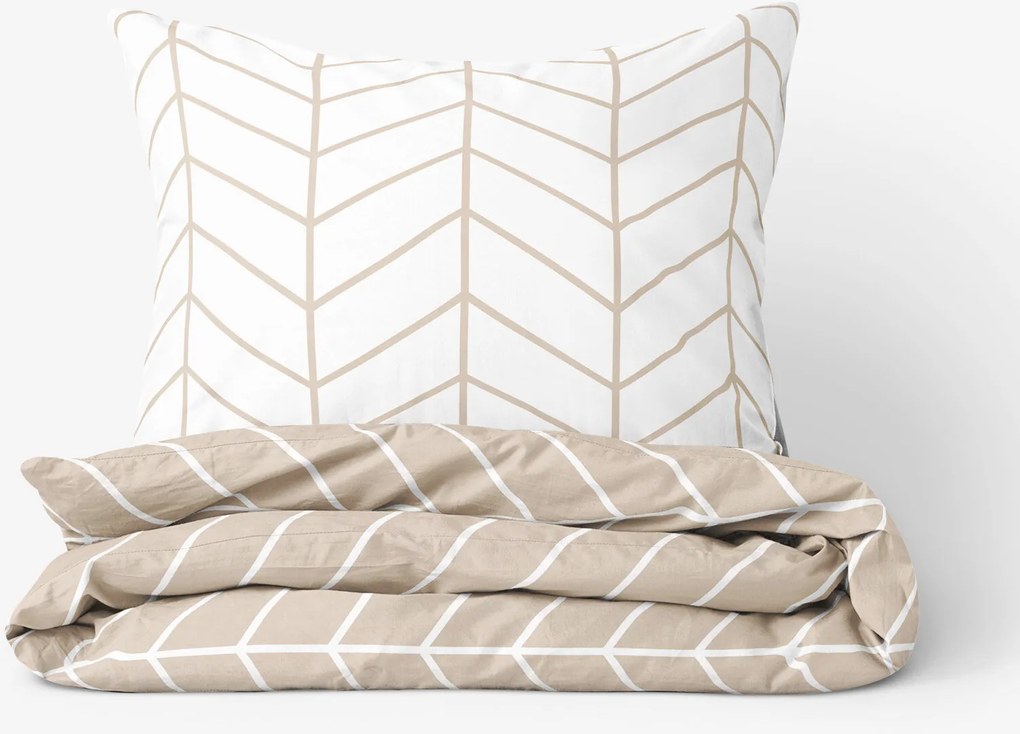 Goldea bavlnené posteľné obliečky - biely a béžový cikcak 220 x 200 a 2ks 70 x 90 cm