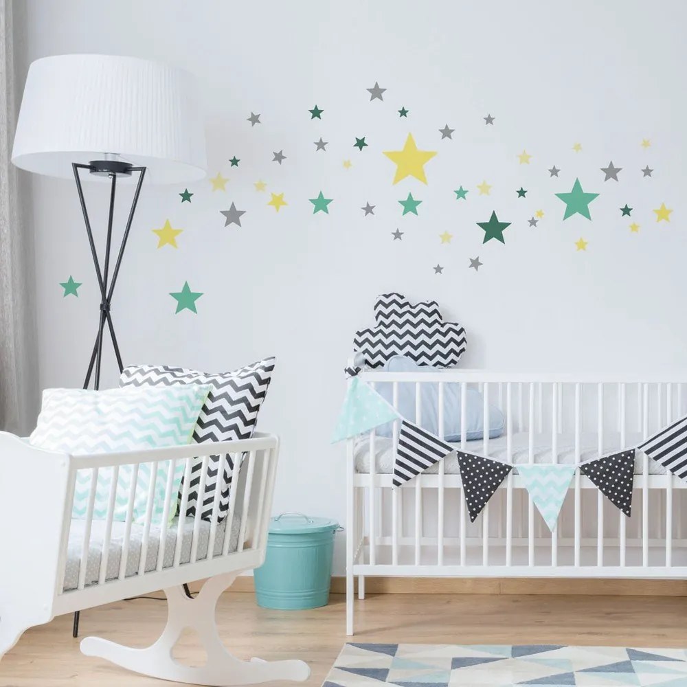 Sada 50 nástenných samolepiek Ambiance Stars Green and Yellow