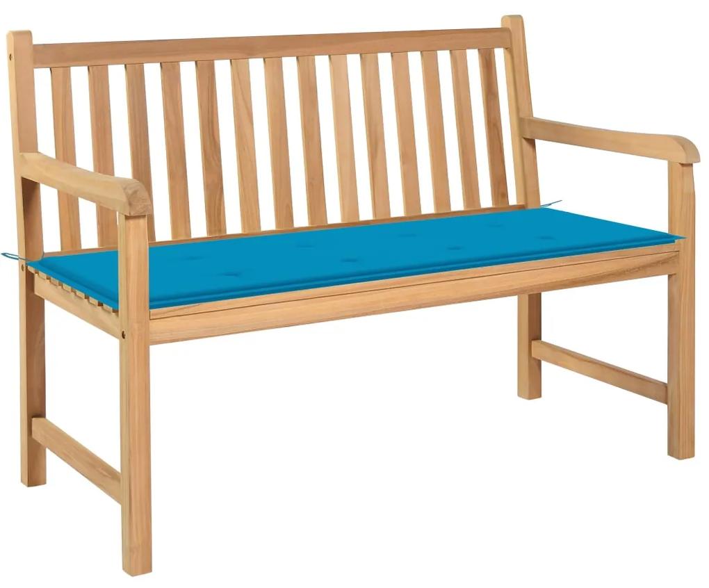 Záhradná lavička s modrou podložkou 120 cm tíkový masív 3062680