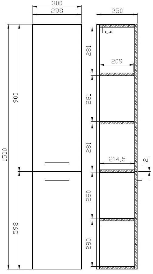 Kúpeľňová vysoká skrinka CERSANIT - STĹPIK LARA - ORECH 150X30 (S926-008-DSM)